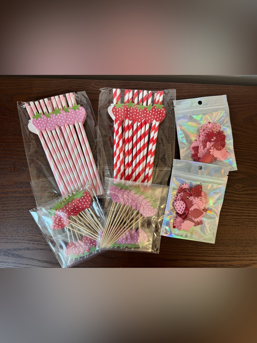 Set of Berry First Birthday Decoration Items! straws, cupcake toppers